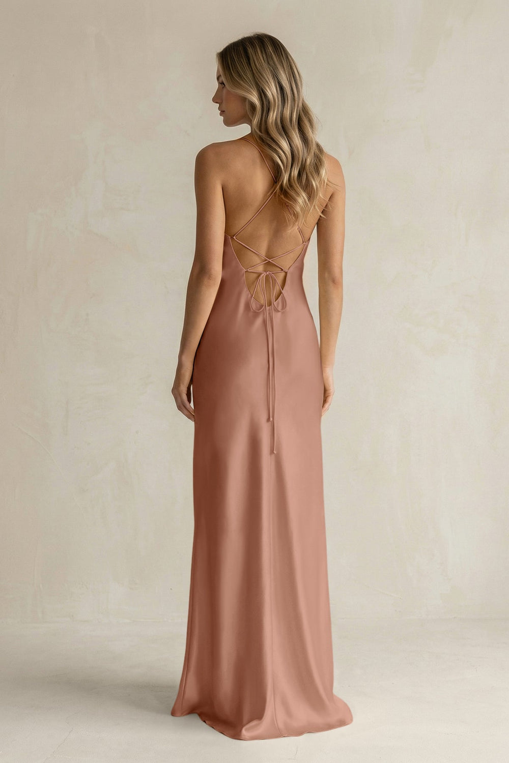 Sheath Satin Spaghetti Strap Bridesmaid Dress in Rosette - KISS BRIDAL Bridesmaid Dresses
