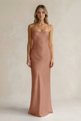 Sheath Satin Spaghetti Strap Bridesmaid Dress in Rosette - KISS BRIDAL Bridesmaid Dresses