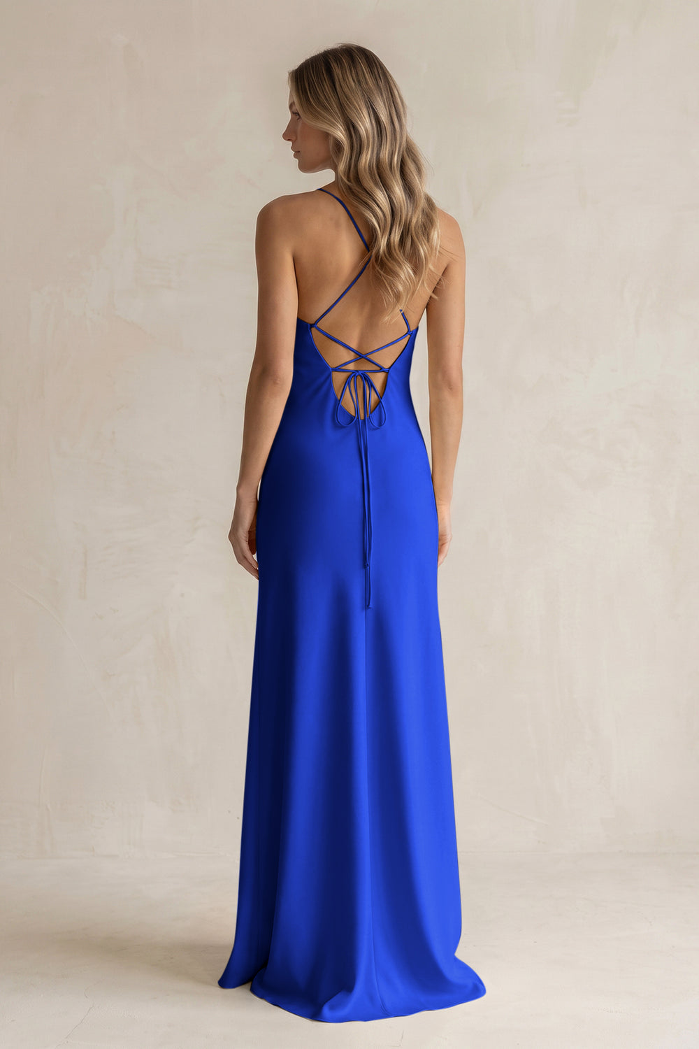 Sheath Satin Spaghetti Strap Bridesmaid Dress in Royal Blue
