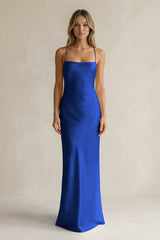 Sheath Satin Spaghetti Strap Bridesmaid Dress in Royal Blue - KISS BRIDAL Bridesmaid Dresses