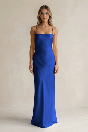 Sheath Satin Spaghetti Strap Bridesmaid Dress in Royal Blue - KISS BRIDAL Bridesmaid Dresses
