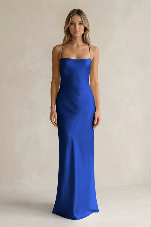 Sheath Satin Spaghetti Strap Bridesmaid Dress in Royal Blue - KISS BRIDAL Bridesmaid Dresses
