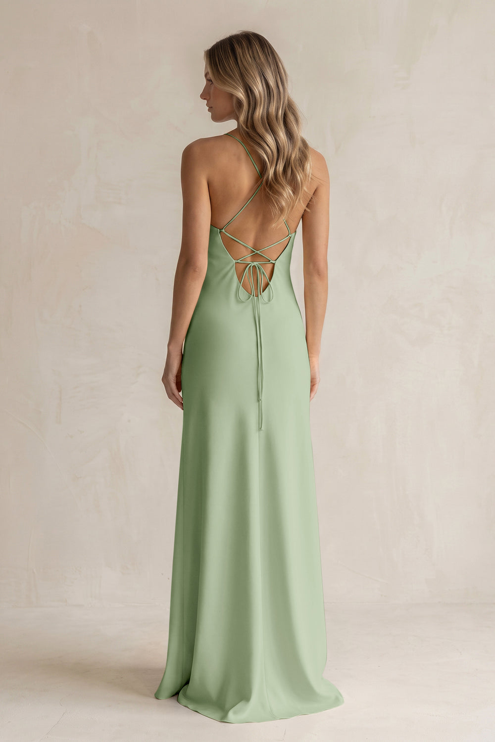 Sheath Satin Spaghetti Strap Bridesmaid Dress in Sage