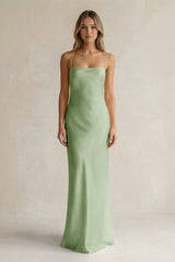 Sheath Satin Spaghetti Strap Bridesmaid Dress in Sage - KISS BRIDAL Bridesmaid Dresses