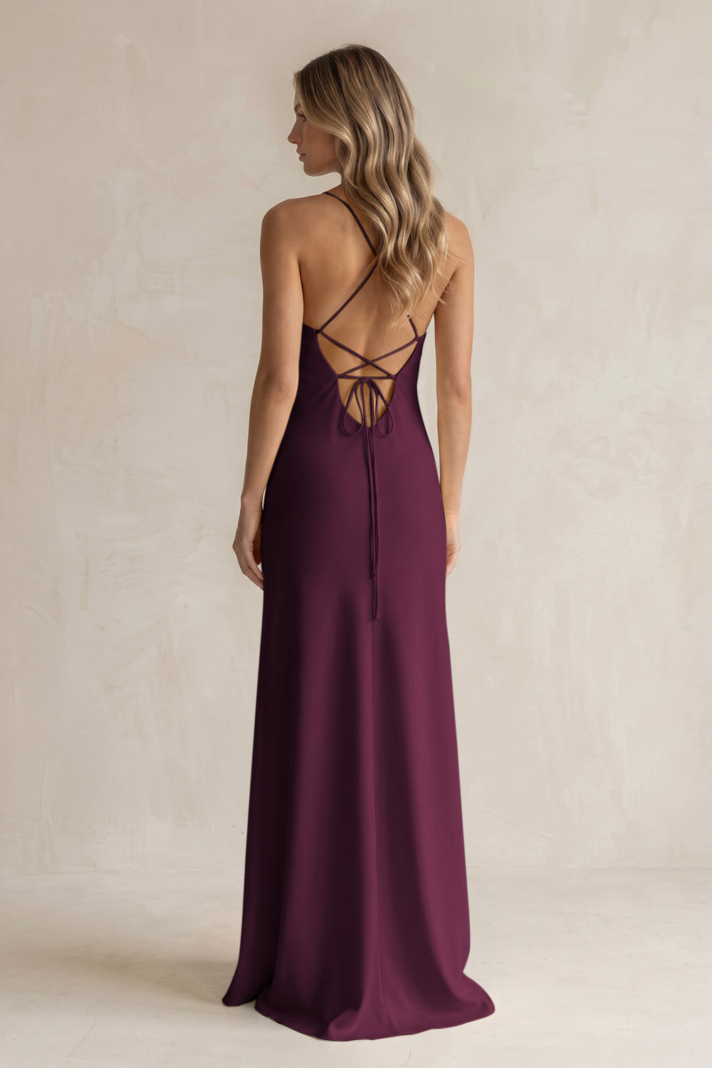 Sheath Satin Spaghetti Strap Bridesmaid Dress in Sangria