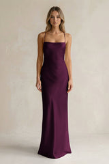 Sheath Satin Spaghetti Strap Bridesmaid Dress in Sangria - KISS BRIDAL Bridesmaid Dresses