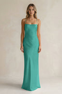 Sheath Satin Spaghetti Strap Bridesmaid Dress in Sea Glass - KISS BRIDAL Bridesmaid Dresses