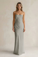 Sheath Satin Spaghetti Strap Bridesmaid Dress in Silver - KISS BRIDAL Bridesmaid Dresses