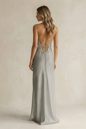 Sheath Satin Spaghetti Strap Bridesmaid Dress in Silver - KISS BRIDAL Bridesmaid Dresses
