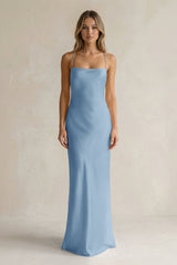 Sheath Satin Spaghetti Strap Bridesmaid Dress in Sky Blue - KISS BRIDAL Bridesmaid Dresses