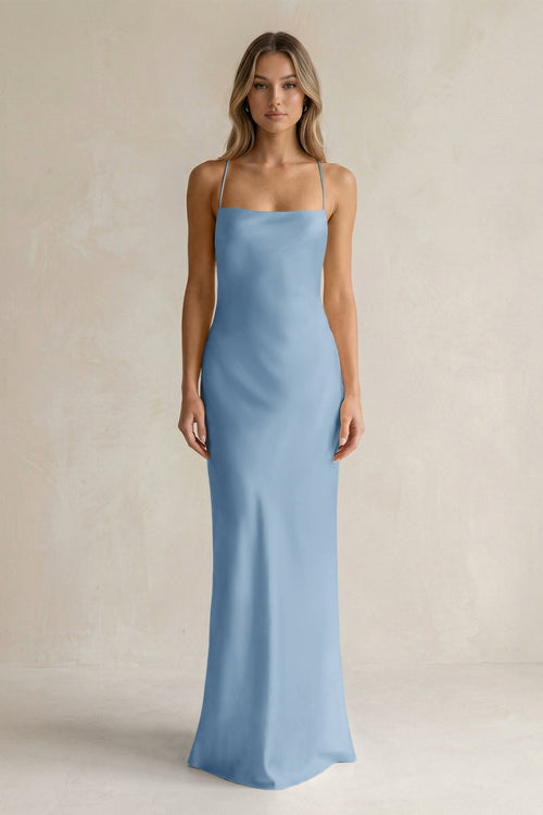 Sheath Satin Spaghetti Strap Bridesmaid Dress in Sky Blue - KISS BRIDAL Bridesmaid Dresses