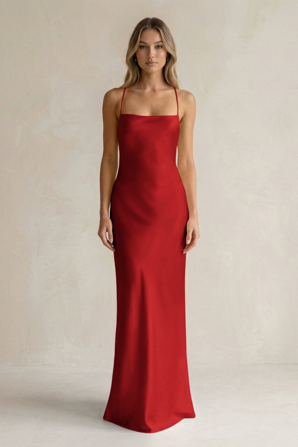 Sheath Satin Spaghetti Strap Bridesmaid Dress in Spice - KISS BRIDAL Bridesmaid Dresses