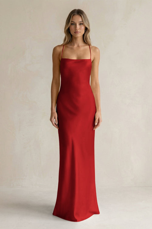 Sheath Satin Spaghetti Strap Bridesmaid Dress in Spice - KISS BRIDAL Bridesmaid Dresses