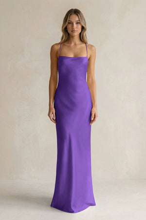 Sheath Satin Spaghetti Strap Bridesmaid Dress in Tahiti - KISS BRIDAL Bridesmaid Dresses