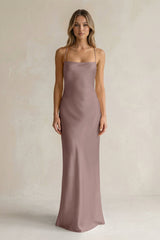 Sheath Satin Spaghetti Strap Bridesmaid Dress in Toffee - KISS BRIDAL Bridesmaid Dresses