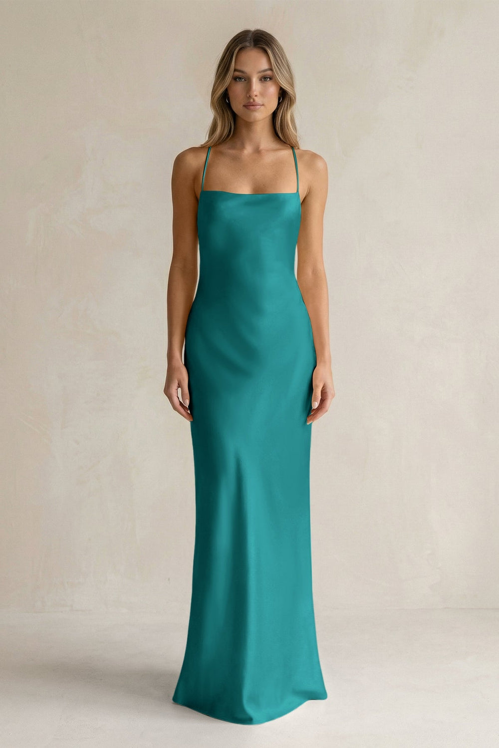 Sheath Satin Spaghetti Strap Bridesmaid Dress in Turquoise - KISS BRIDAL Bridesmaid Dresses