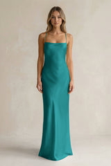Sheath Satin Spaghetti Strap Bridesmaid Dress in Turquoise - KISS BRIDAL Bridesmaid Dresses