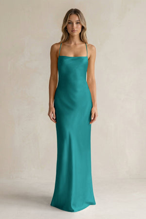 Sheath Satin Spaghetti Strap Bridesmaid Dress in Turquoise - KISS BRIDAL Bridesmaid Dresses