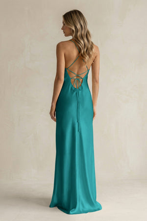 Sheath Satin Spaghetti Strap Bridesmaid Dress in Turquoise - KISS BRIDAL Bridesmaid Dresses