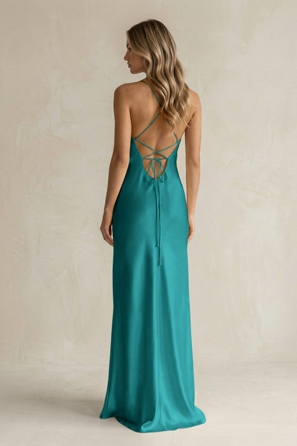 Sheath Satin Spaghetti Strap Bridesmaid Dress in Turquoise - KISS BRIDAL Bridesmaid Dresses