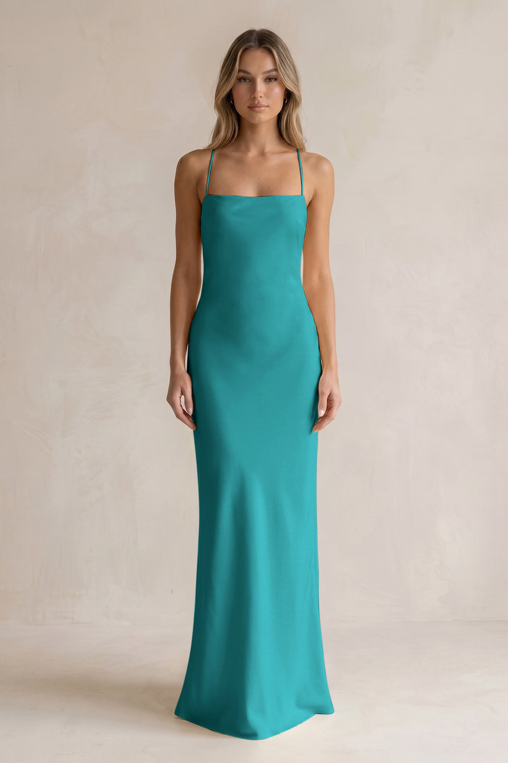 Sheath Satin Spaghetti Strap Bridesmaid Dress in Turquoise
