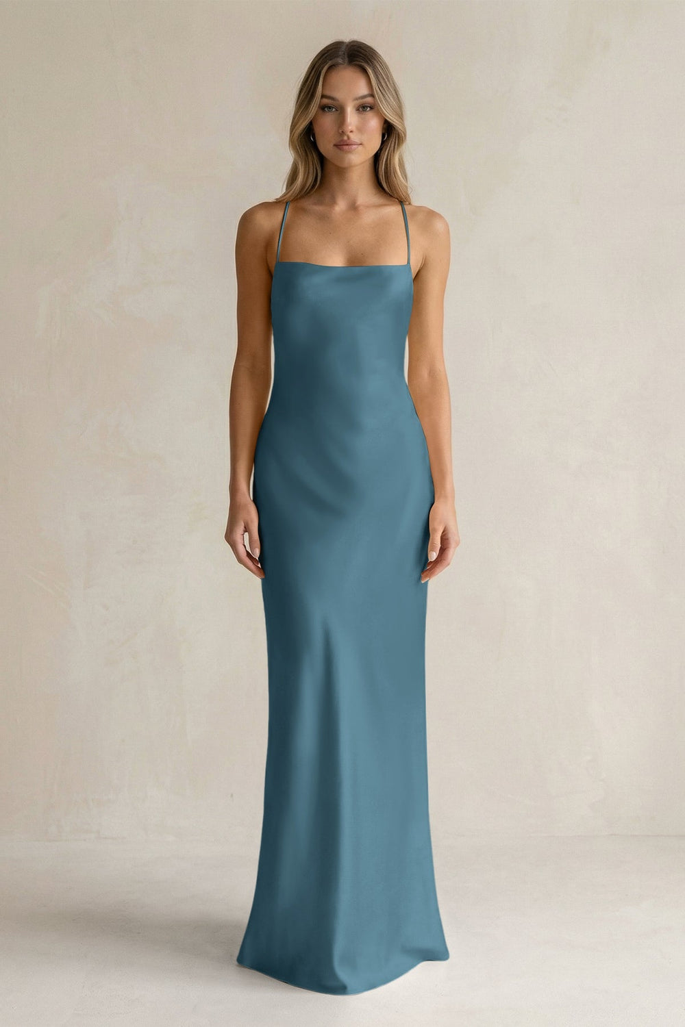 Sheath Satin Spaghetti Strap Bridesmaid Dress in Twilight - KISS BRIDAL Bridesmaid Dresses