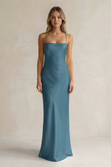 Sheath Satin Spaghetti Strap Bridesmaid Dress in Twilight - KISS BRIDAL Bridesmaid Dresses