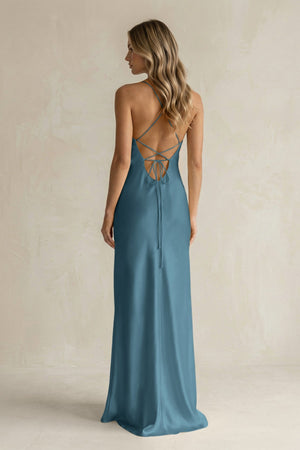 Sheath Satin Spaghetti Strap Bridesmaid Dress in Twilight - KISS BRIDAL Bridesmaid Dresses