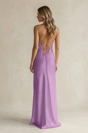 Sheath Satin Spaghetti Strap Bridesmaid Dress in Vintage Mauve - KISS BRIDAL Bridesmaid Dresses