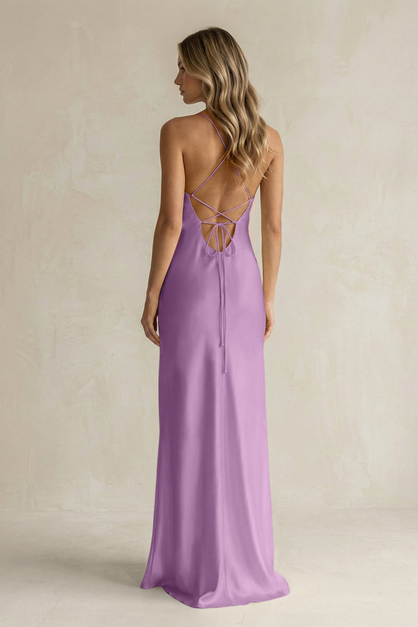 Sheath Satin Spaghetti Strap Bridesmaid Dress in Vintage Mauve - KISS BRIDAL Bridesmaid Dresses