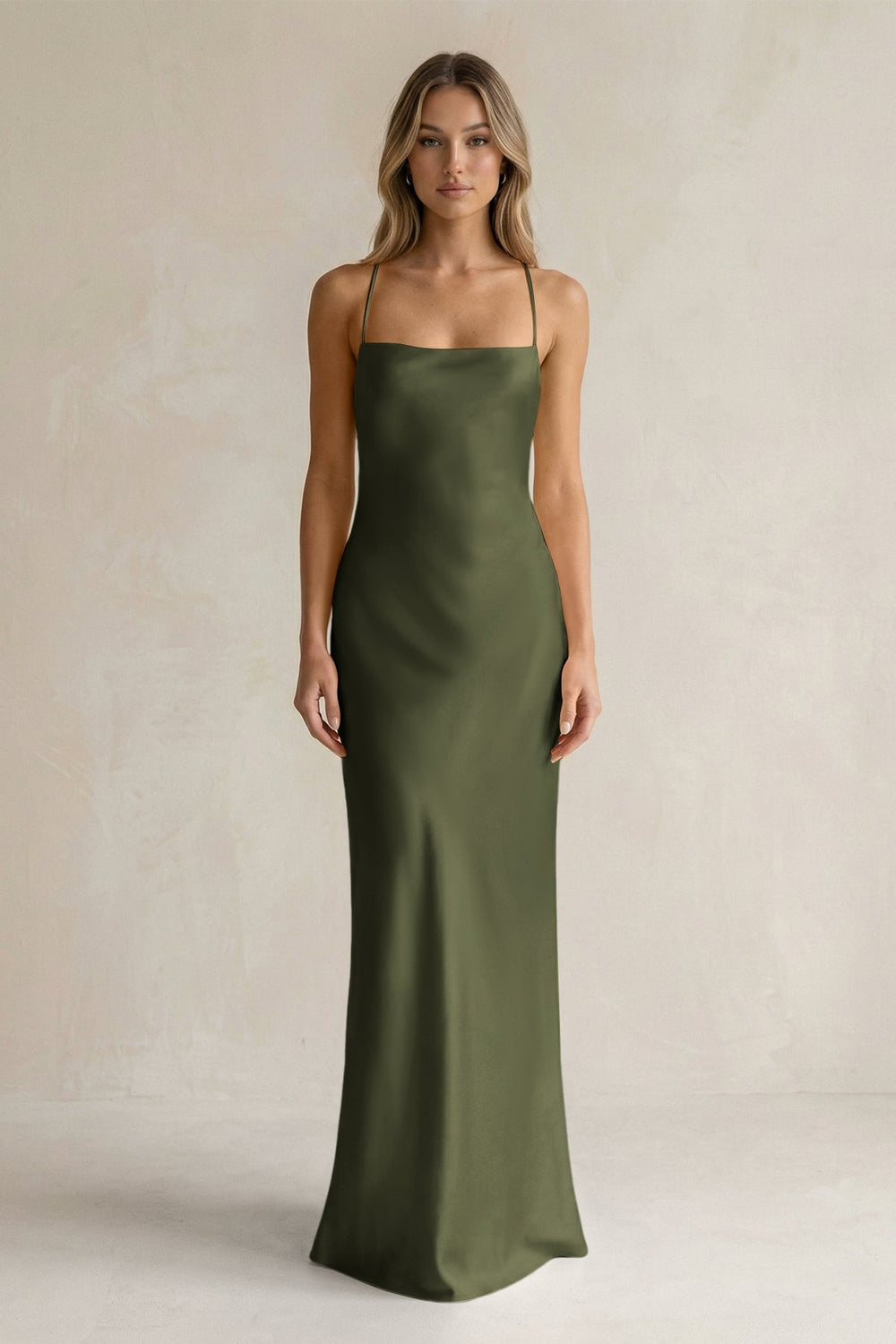 Sheath Satin Spaghetti Strap Bridesmaid Dress in Willow Green - KISS BRIDAL Bridesmaid Dresses