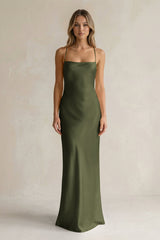 Sheath Satin Spaghetti Strap Bridesmaid Dress in Willow Green - KISS BRIDAL Bridesmaid Dresses