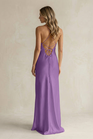 Sheath Satin Spaghetti Strap Bridesmaid Dress in Wisteria - KISS BRIDAL Bridesmaid Dresses