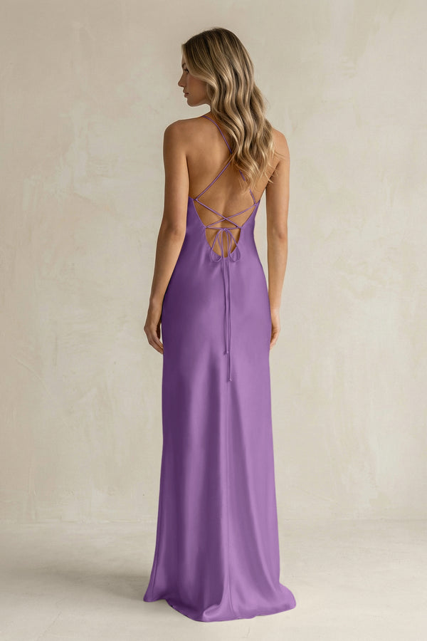 Sheath Satin Spaghetti Strap Bridesmaid Dress in Wisteria - KISS BRIDAL Bridesmaid Dresses