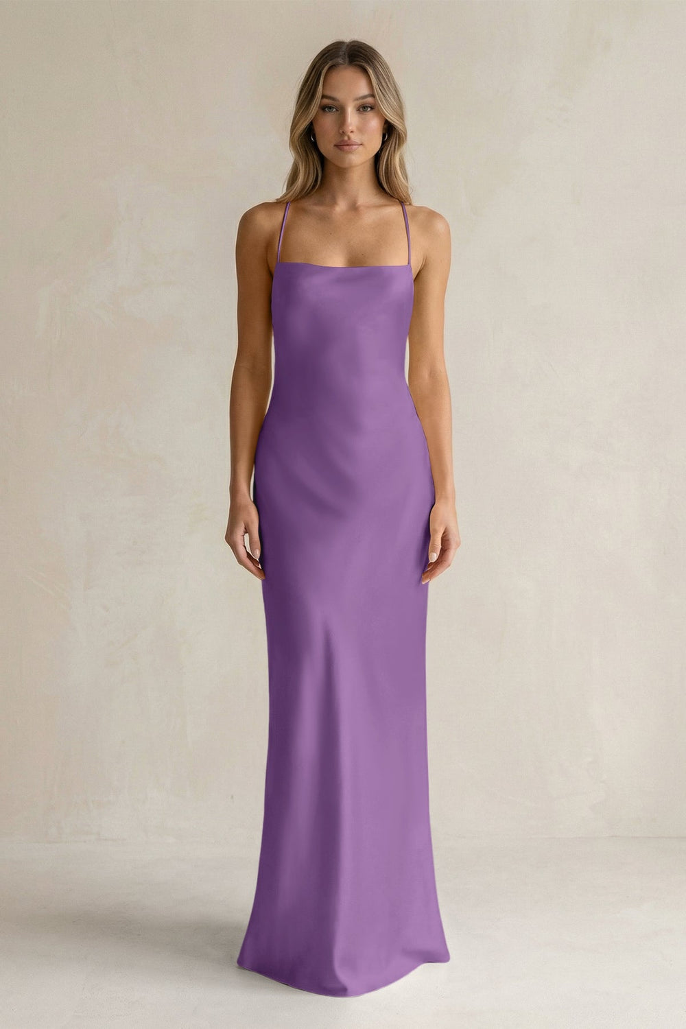 Sheath Satin Spaghetti Strap Bridesmaid Dress in Wisteria - KISS BRIDAL Bridesmaid Dresses