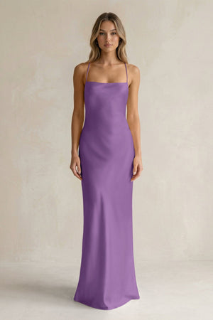 Sheath Satin Spaghetti Strap Bridesmaid Dress in Wisteria - KISS BRIDAL Bridesmaid Dresses