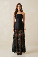 Sheath Satin Strapless Illusion Wedding Dress in Black - SHE IS ME Wedding Dresses