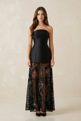 Sheath Satin Strapless Illusion Wedding Dress in Black - KISS BRIDAL Wedding Dresses