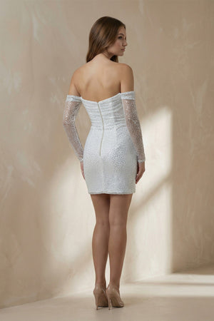 Sheath Sequined Wedding Dress With Long Detachable Sleeves - SHE IS ME Wedding Dresses