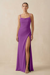 Sheath Spaghetti Straps Chiffon Long Bridesmaid Dress in Amethyst - KISS BRIDAL Bridesmaid Dresses