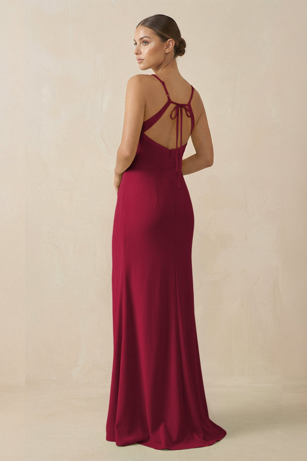 Sheath Spaghetti Straps Chiffon Long Bridesmaid Dress in Berry - KISS BRIDAL Bridesmaid Dresses