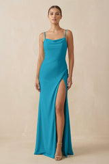 Sheath Spaghetti Straps Chiffon Long Bridesmaid Dress in Blue Jay - KISS BRIDAL Bridesmaid Dresses
