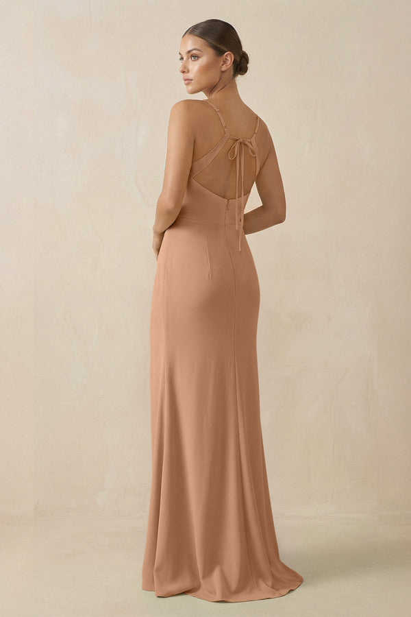 Sheath Spaghetti Straps Chiffon Long Bridesmaid Dress in Bronzer - KISS BRIDAL Bridesmaid Dresses