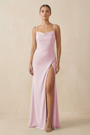 Sheath Spaghetti Straps Chiffon Long Bridesmaid Dress in Candy Pink - KISS BRIDAL Bridesmaid Dresses