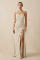 Sheath Spaghetti Straps Chiffon Long Bridesmaid Dress in Champagne - KISS BRIDAL Bridesmaid Dresses