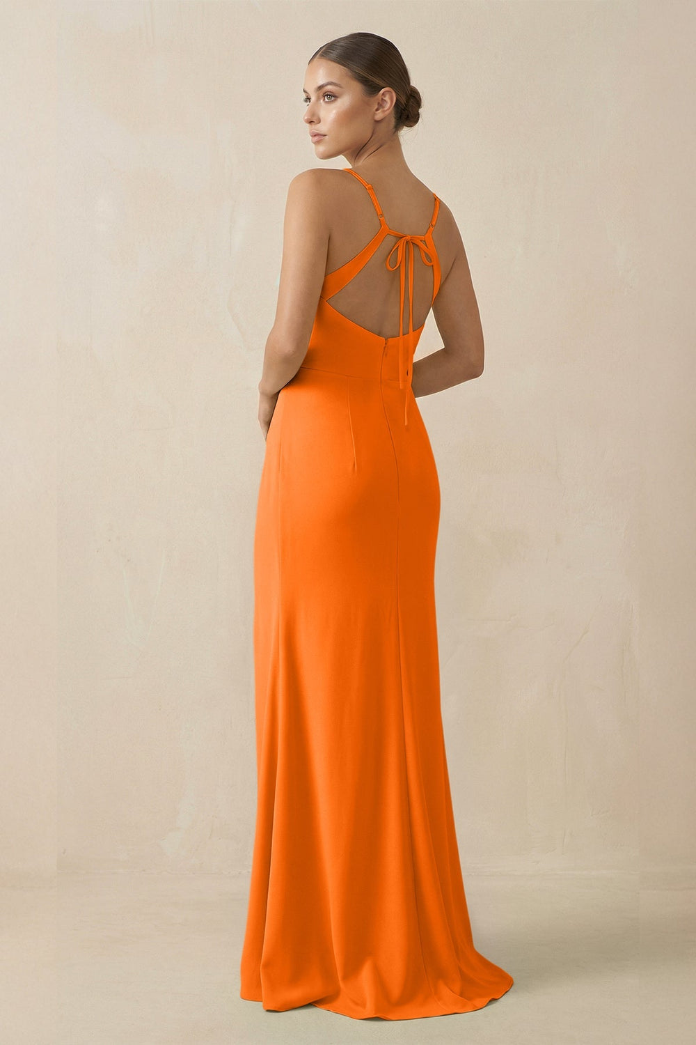 Sheath Spaghetti Straps Chiffon Long Bridesmaid Dress in Cinnamon - KISS BRIDAL Bridesmaid Dresses