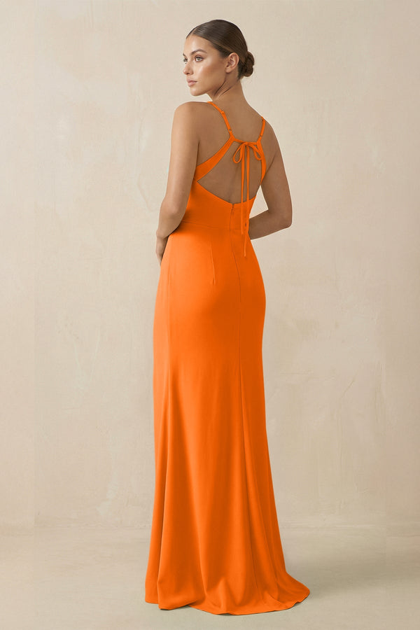 Sheath Spaghetti Straps Chiffon Long Bridesmaid Dress in Cinnamon - KISS BRIDAL Bridesmaid Dresses