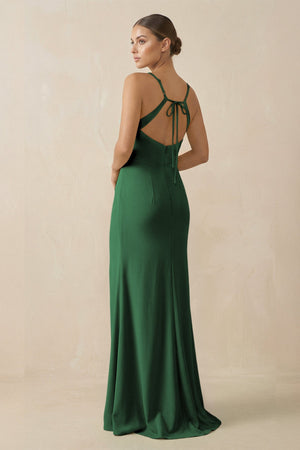 Sheath Spaghetti Straps Chiffon Long Bridesmaid Dress in Dark Green - KISS BRIDAL Bridesmaid Dresses
