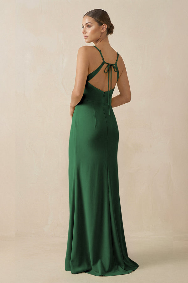 Sheath Spaghetti Straps Chiffon Long Bridesmaid Dress in Dark Green - KISS BRIDAL Bridesmaid Dresses