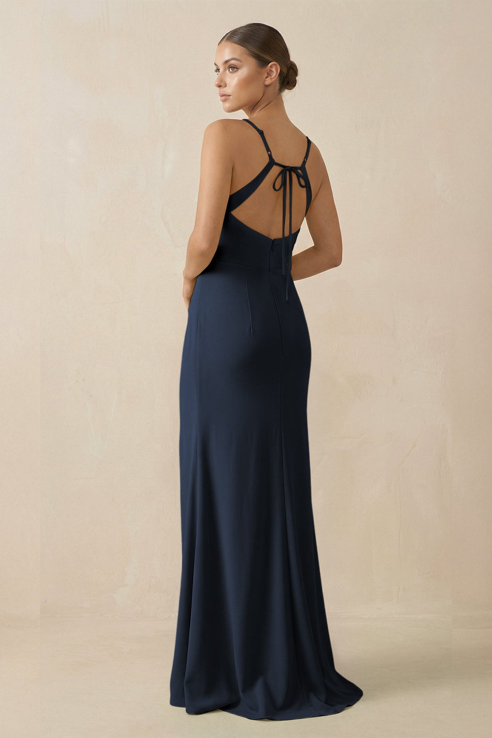 Sheath Spaghetti Straps Chiffon Long Bridesmaid Dress in Dark Navy - KISS BRIDAL Bridesmaid Dresses